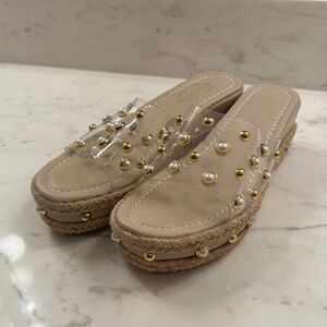 Aootao Fashion Pearl Stud Platform Slides EU 37 US 6.5 Clear Strap Sandals NWT